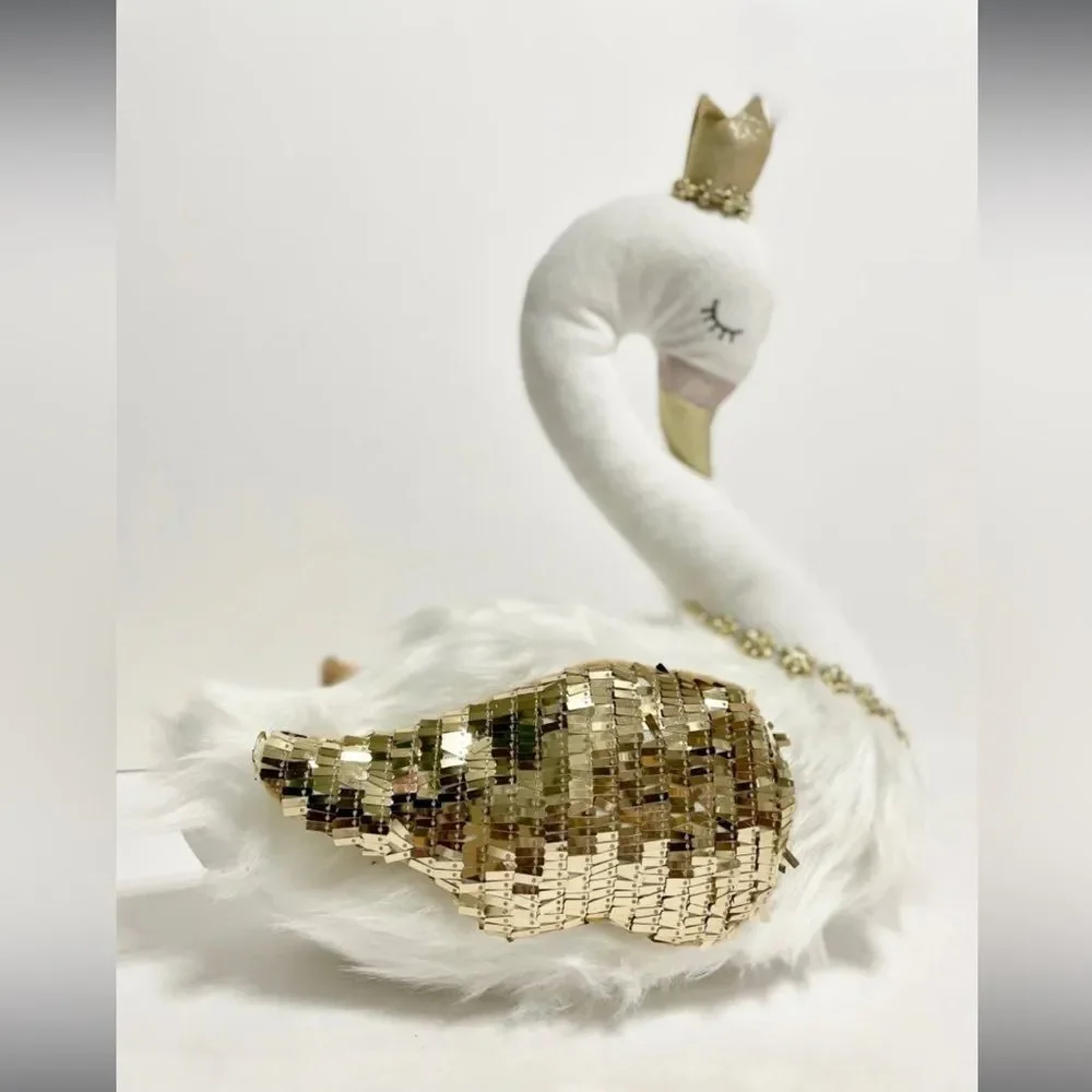 Viral Sugarplum Dreams White Elegant Furry Swan With Glitter Accent Wing Crown